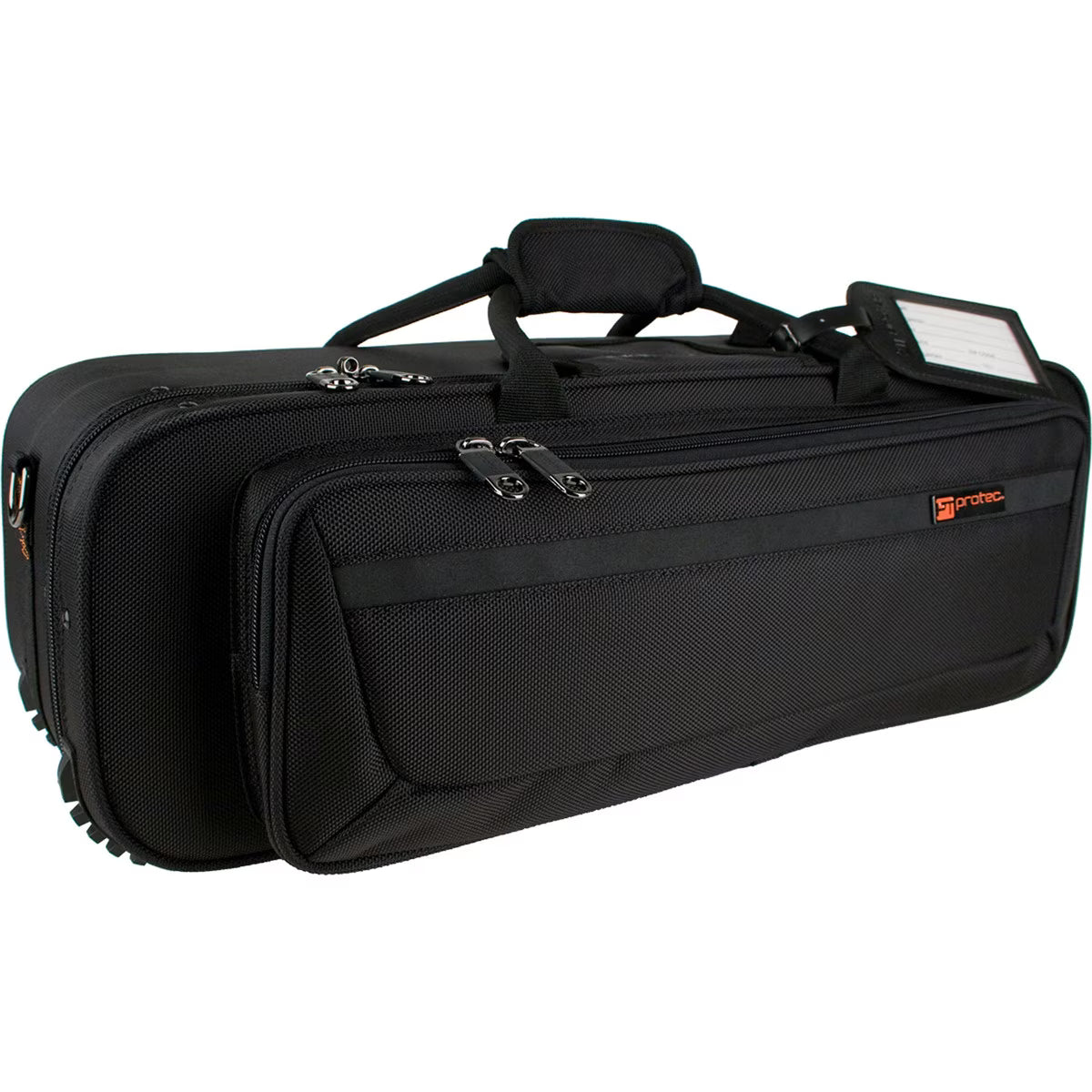 A Protec PB301SCL PRO PAC Classic Slimline Trumpet Case in black, featuring a handle, zipper closures, and an exterior pocket, is shown resting on a white background.