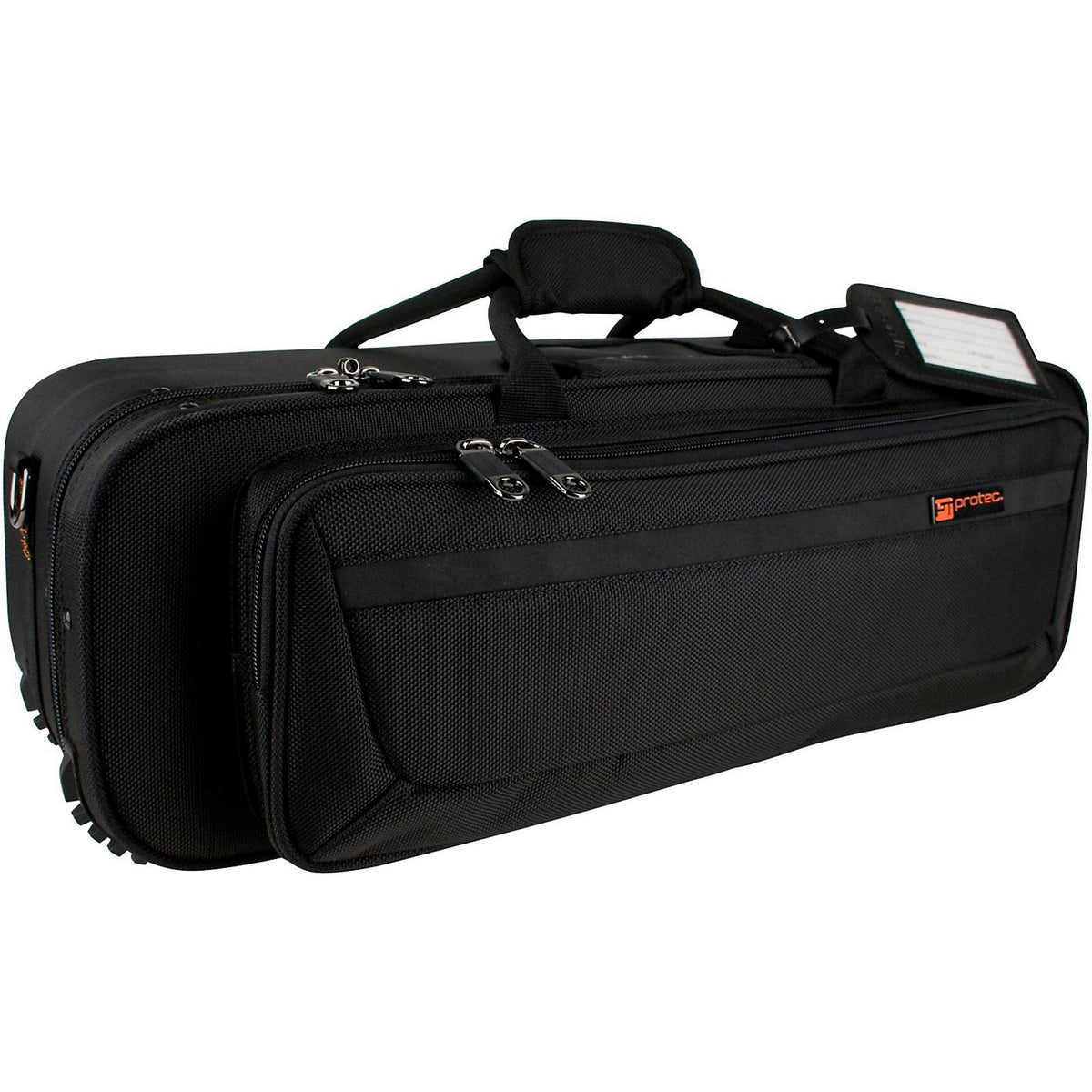The Protec PB301SCL PRO PAC Classic Slimline Trumpet Case is a black, rectangular case with multiple zippered compartments and a handle, designed for carrying and protecting trumpets.