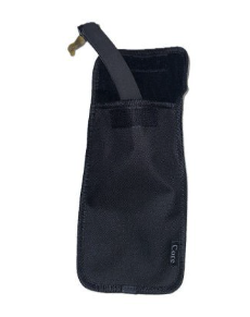 The Pouch for Shoulder Rest is a black, rectangular fabric pouch with a partially open flap and a small Care tag on one side, designed as a convenient string instrument storage solution, shown against a white background.