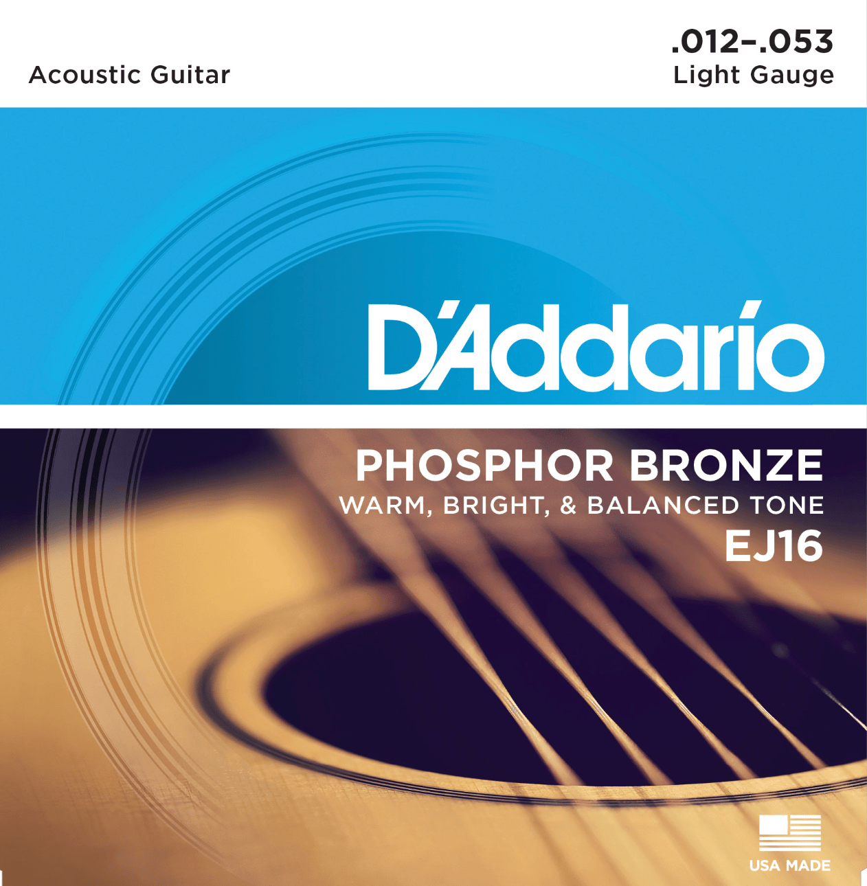 D'Addario EJ16 Phosphor Bronze Acoustic Guitar Strings Light (12–53) - AAA Band Instrument Rentals