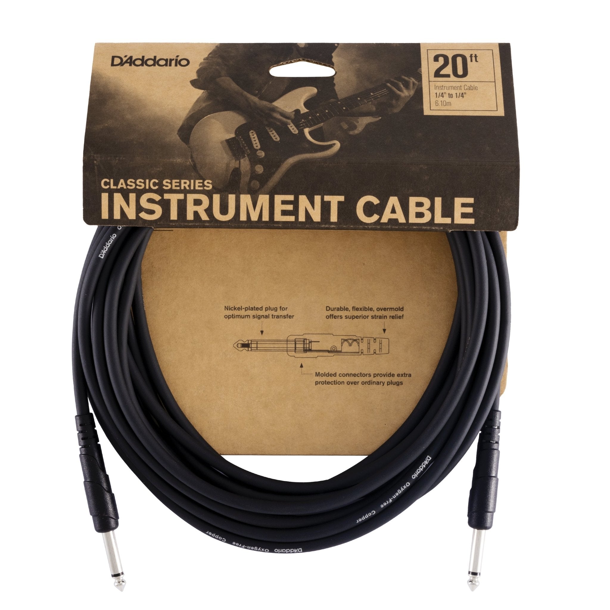D'Addario PW-CGT-20 Classic Series Straight to Straight Instrument Cable - AAA Band Instrument Rentals