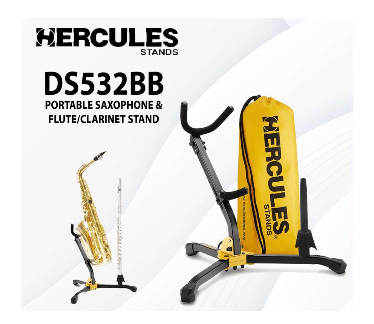 Hercules DS532BB Saxophone Stand with Flute/Clarinet Peg - AAA Band Instrument Rentals