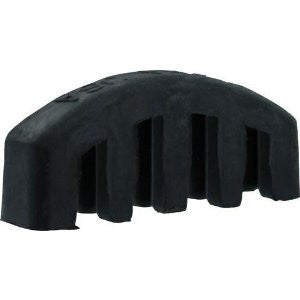 The Violin Practice Mute is a black, curved rubber accessory with vertical grooves on the underside, designed to serve as a protective pad or bumper and enable quiet violin practice.
