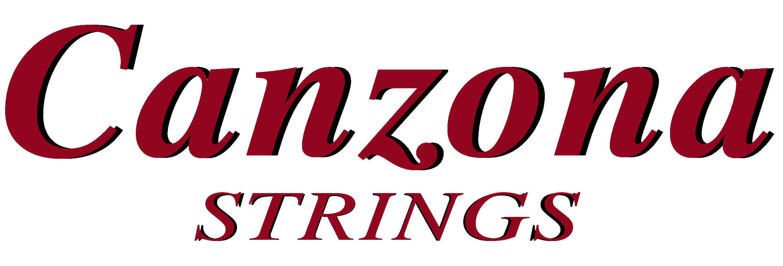 The words Canzona STRINGS are written in red, italicized serif font on a light gray background, with Canzona in larger text above STRINGS.