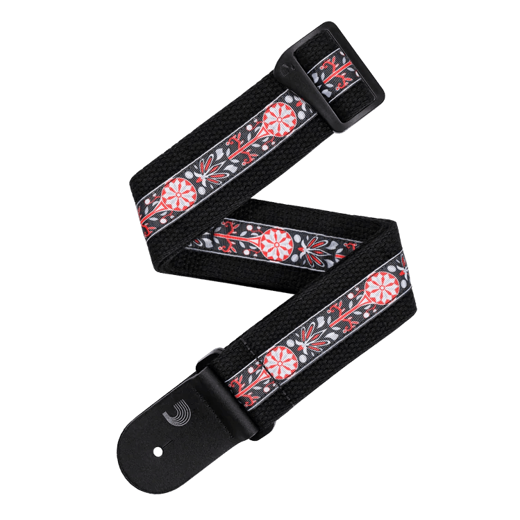 D'Addario Deluxe Cotton Guitar Strap – Black Design - AAA Band Instrument Rentals