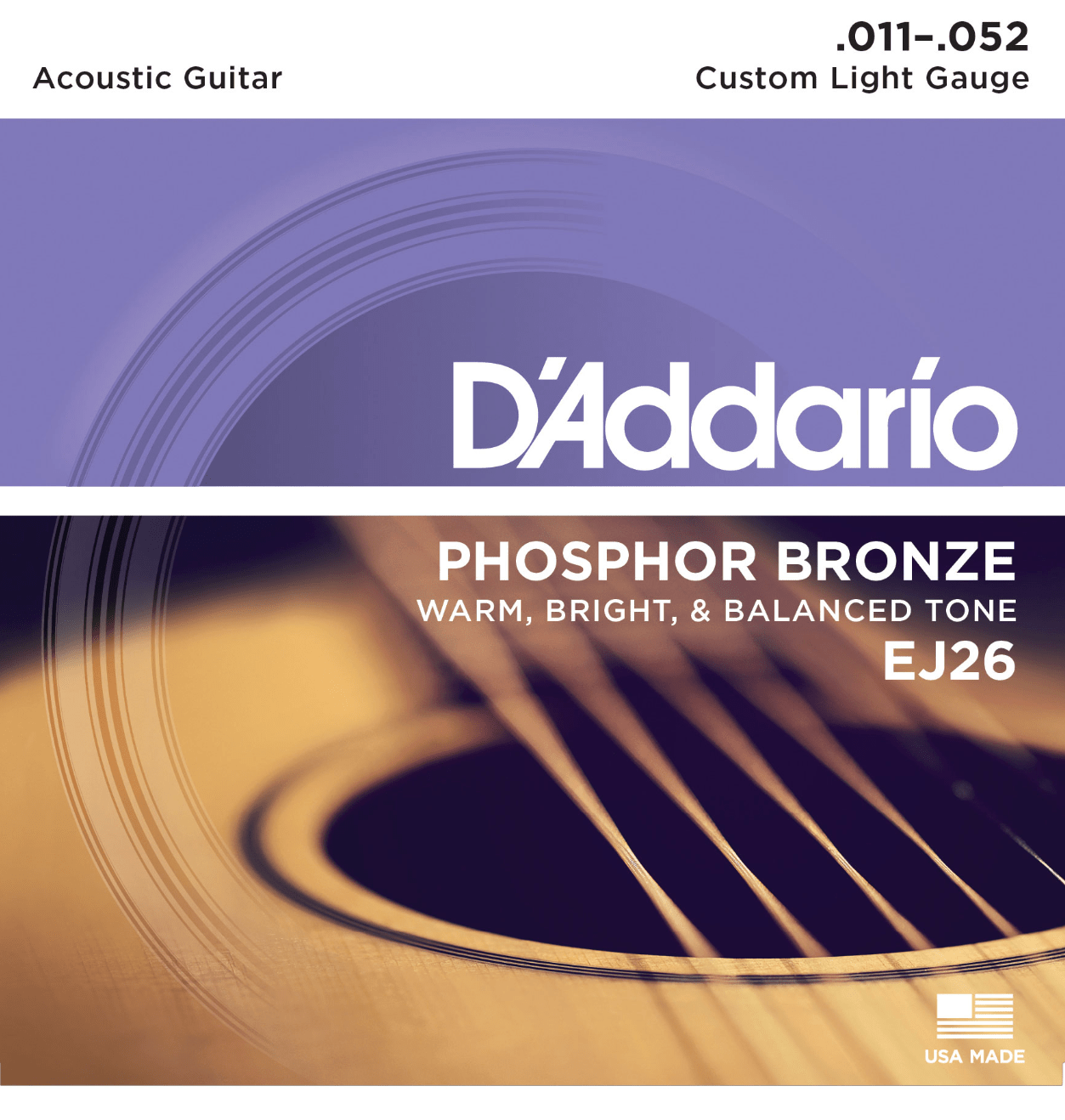 D'Addario EJ26 Phosphor Bronze Acoustic Guitar Strings Custom Light (11–52) - AAA Band Instrument Rentals