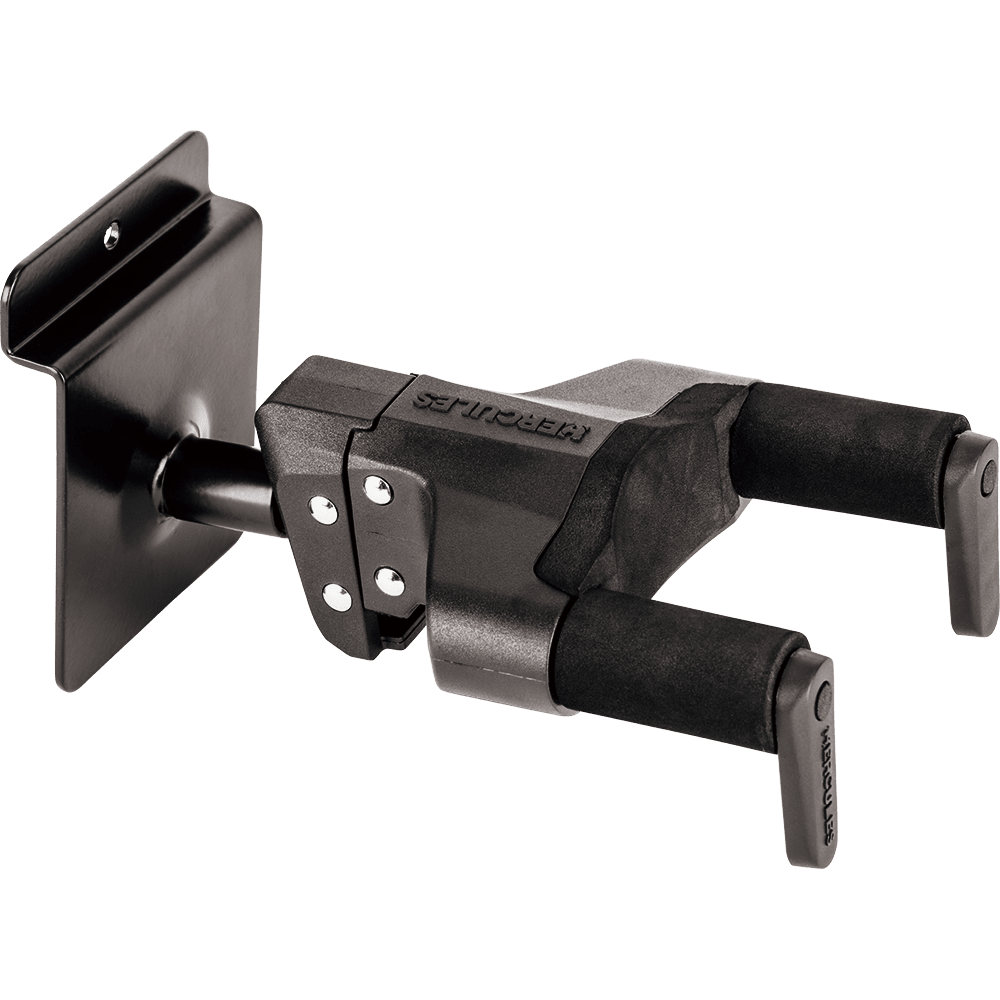 Hercules GSP39SBPLUS - PLUS Series Universal AutoGrip Slat Wall Guitar Hanger, Short Arm (with 16 mm Insertion) - AAA Band Instrument Rentals