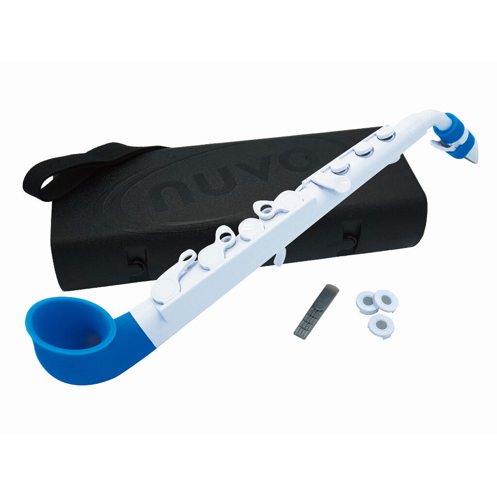 NUVO jSax 2.0 Plastic Saxophone – White/Blue | Beginner Sax in C - AAA Band Instrument Rentals